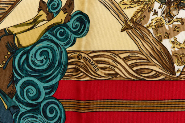 Hermes Silk Scarf Carre 90 "Au FIL de la SOIE" Red Silk Scarf - Image 7