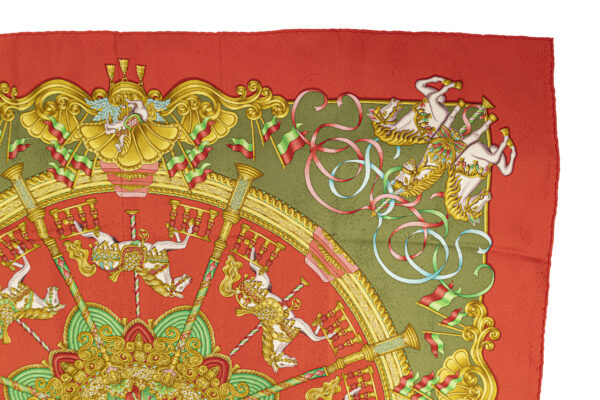 Hermes Scarf 90 "Luna Park" Red 100% Silk Scarf 35" - Image 3