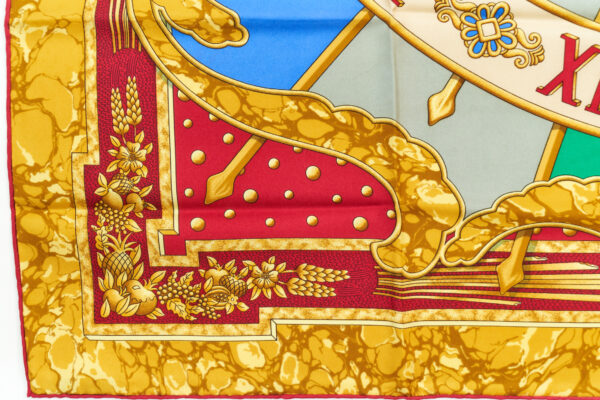Hermes Scarf 90 "CARPE DIEM" Red, Gold 100% Silk Scarf 35" - Image 5