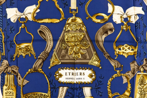 Hermes Silk Scarf Carre 90 "ETRIERS" Blue Silk Scarf - Image 4