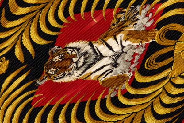 Hermes Silk Scarf Carre 90 "Tiger Royal" Red Silk Pleats Scarf - Image 4