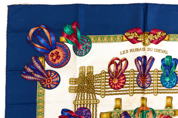Hermes Silk Scarf Carre 90 "Les Rubans du Cheval" Blue Silk Scarf - Image 2