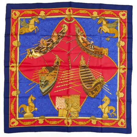 Hermes Carre 90 Scarf "Les Bissone de Venise" Blue Silk Scarf