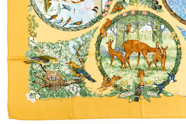 Hermes Silk Scarf Carre 90 "Les Quatre Saisons" Yellow Silk Scarf - Image 5