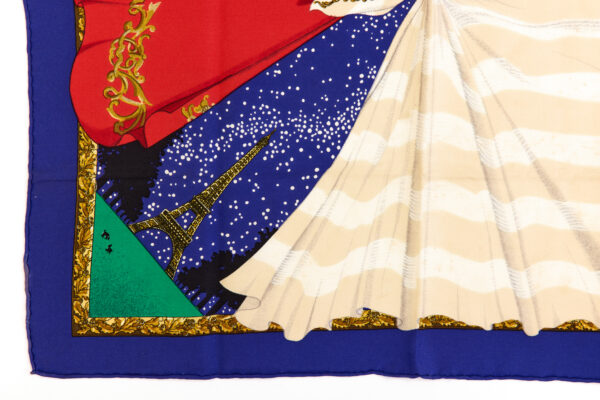 Hermes Silk Scarf Carre 90 "Souvenirs de Paris" Blue Silk Scarf - Image 5