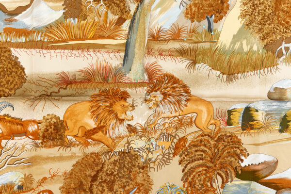 Hermes Silk Scarf Carre 90 "Nuba Mountain" Beige Silk Scarf - Image 4