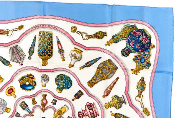 Hermes Silk Scarf Carre 90 "Qu'Importe Le Flacon" Blue Silk Scarf - Image 3