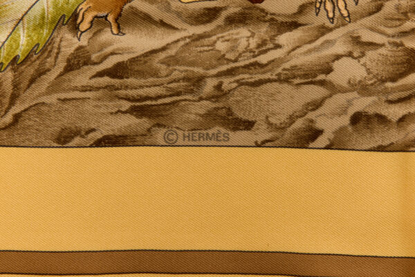 Hermes Silk Scarf Carre 90 "Casse Noisette Squirrel" Yellow Silk Scarf - Image 7
