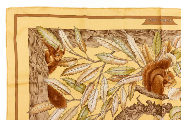 Hermes Silk Scarf Carre 90 "Casse Noisette Squirrel" Yellow Silk Scarf - Image 2