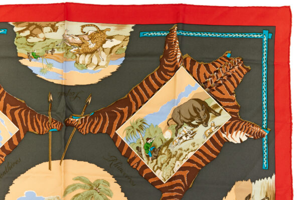 Hermes Silk Scarf Carre 90 "La Chasse en Afrique" Red Silk Scarf - Image 3