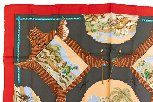 Hermes Carre 90 Scarf "La Chasse en Afrique" Red Silk Scarf - Image 2