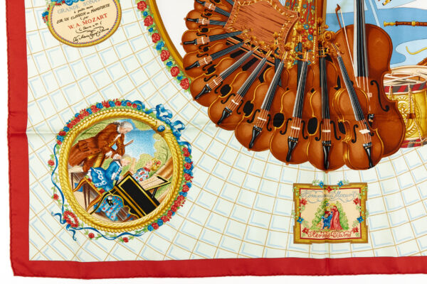 Hermes Silk Scarf Carre 90 "Wolfgang Amadeus Mozart" Red Silk Scarf - Image 5