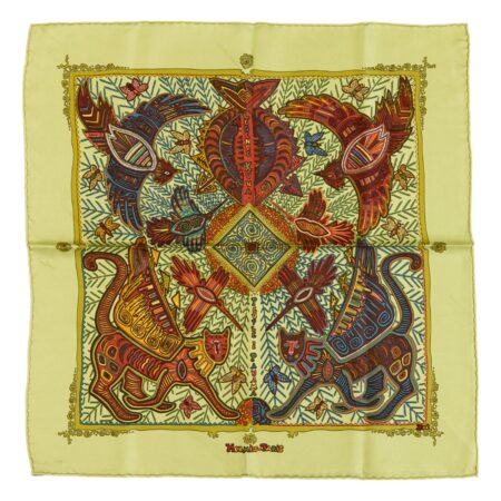 Hermes Silk Scarf Carre 45 "LEGENDE KUNA" Green Silk Scarf