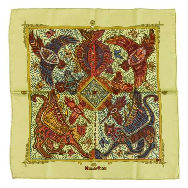 Hermes Silk Scarf Carre 45 "LEGENDE KUNA" Green Silk Scarf