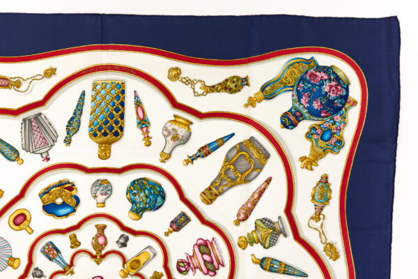Hermes Silk Scarf Carre 90 "Qu'Importe Le Flacon" Blue Silk Scarf - Image 3