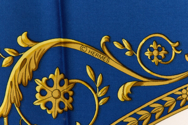 Hermes Silk Scarf Carre 90 "LA PROMENADE DE LONGCHAMPS" Blue Silk Scarf - Image 7