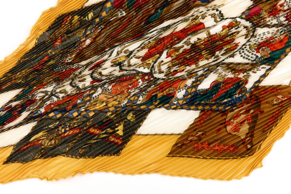 Hermes Silk Scarf Carre 90 "LE TAROT" Yellow Silk Pleats Scarf with Box - Image 6