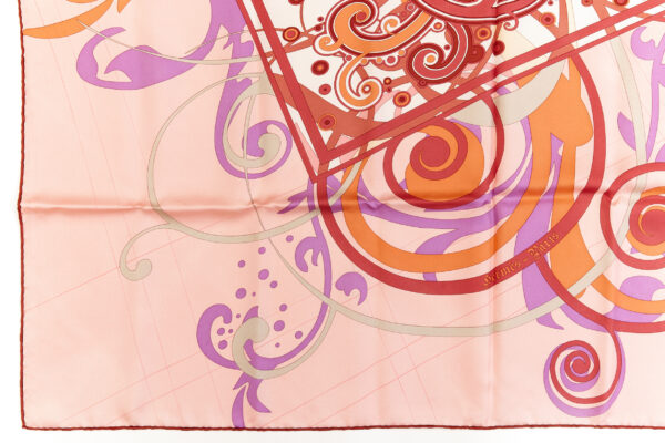 Hermes Silk Scarf Carre 90 "COMME HISTOIRES" Pink Silk Scarf - Image 5