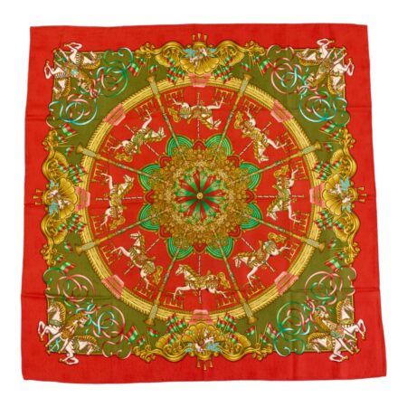Hermes Silk Scarf Carre 90 "LUNA PARK" Red Silk Scarf