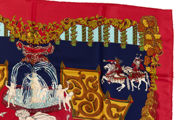 Hermes Silk Scarf Carre 90 "LE PARADIS DU ROY" Red Silk Scarf - Image 3