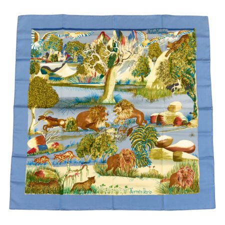 Hermes Silk Scarf Carre 90 "Nuba Mountain" Blue Silk Scarf