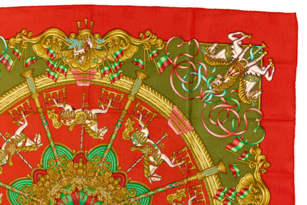 Hermes Silk Scarf Carre 90 "LUNA PARK" Red Silk Scarf - Image 3