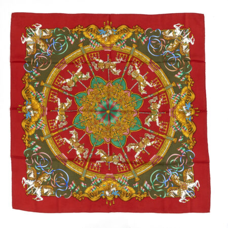 Hermes Scarf 90 "LUNA PARK" Red 100% Silk Scarf 35"