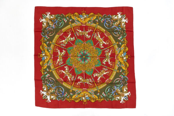 Hermes Scarf 90 "LUNA PARK" Red 100% Silk Scarf 35"