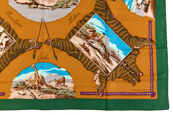 Hermes Silk Scarf Carre 90 "La Chasse en Afrique" Green Silk Scarf - Image 6