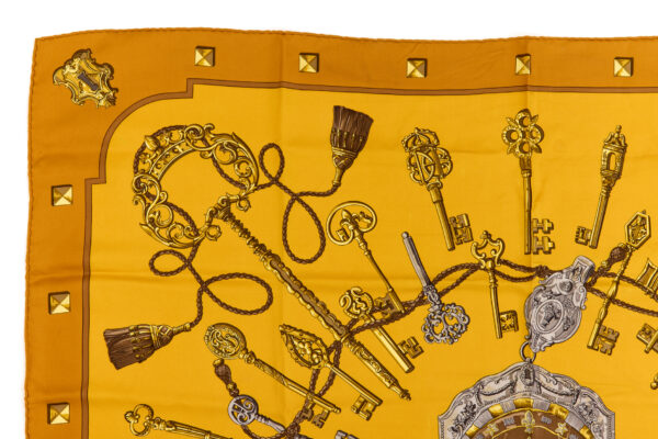 Hermes Silk Scarf Carre 90 "LES CLES" Yellow Silk Scarf - Image 2