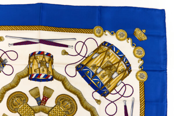 Hermes Silk Scarf Carre 90 "LES TAMBOURS" Blue Silk Scarf - Image 3