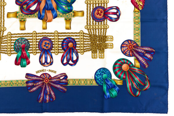 Hermes Silk Scarf Carre 90 "Les Rubans du Cheval" Blue Silk Scarf - Image 6