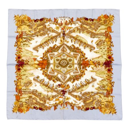Hermes Silk Scarf Carre 90 "AU PAYS DE COCAGNE" Blue Silk Scarf