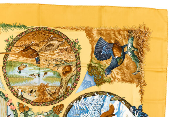 Hermes Silk Scarf Carre 90 "Les Quatre Saisons" Yellow Silk Scarf - Image 3