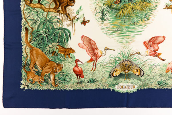 Hermes Silk Scarf Carre 90 "Equateur" Blue Silk Scarf - Image 5