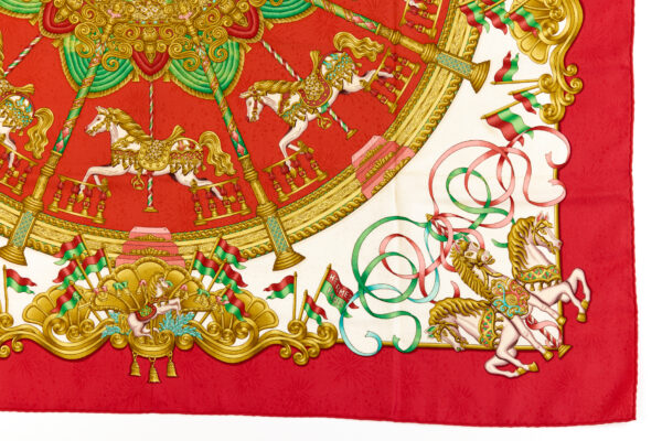 Hermes Silk Scarf Carre 90 "LUNA PARK" Red Silk Scarf - Image 6