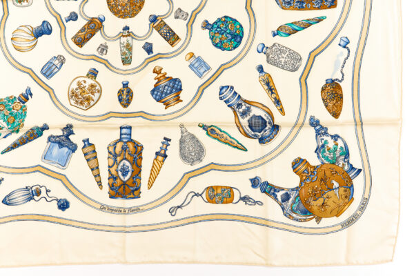 Hermes Silk Scarf Carre 90 "Qu'Importe Le Flacon" White Silk Scarf - Image 6