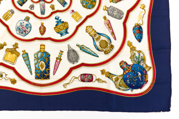 Hermes Silk Scarf Carre 90 "Qu'Importe Le Flacon" Blue Silk Scarf - Image 6