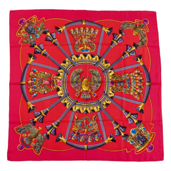 Hermes Silk Scarf Carre 90 "Scarab, Egypt," Red,Pink Silk Scarf