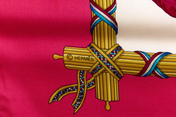 Hermes Silk Scarf Carre 90 "LIBERTE EGALITE FRATERNITE REPUBLIQUE FRANCAISE" Pink Silk Scarf - Image 7