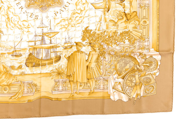 Hermes Silk Scarf Carre 90 "AZVLEJOS" Beige Silk Scarf - Image 6