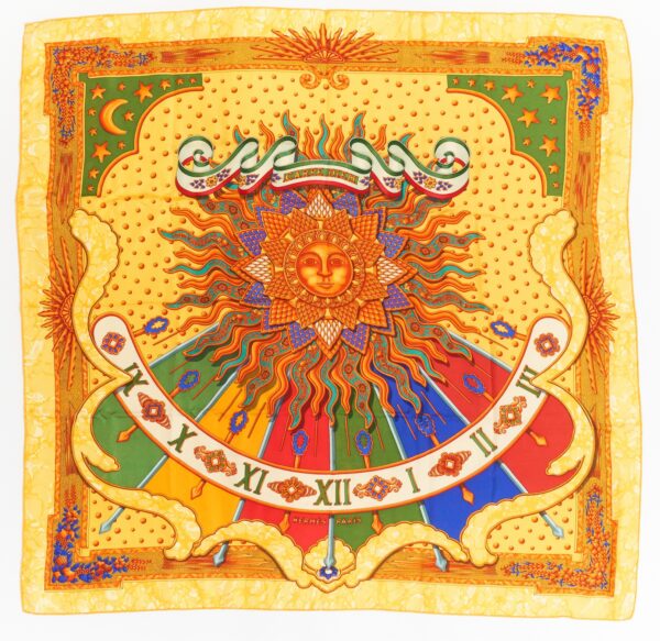 Hermes Scarf 90 "CARPE DIEM" Yellow 100% Silk Scarf 35"
