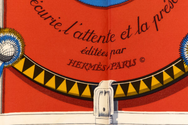 Hermes Silk Scarf Carre 90 "Couvertures et Tenues de Jour" Red Silk Scarf - Image 7