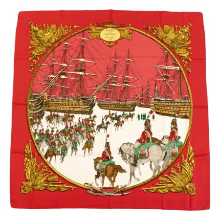 Hermes Silk Scarf Carre 90 "Marine et Cavalerie" Red Silk Scarf