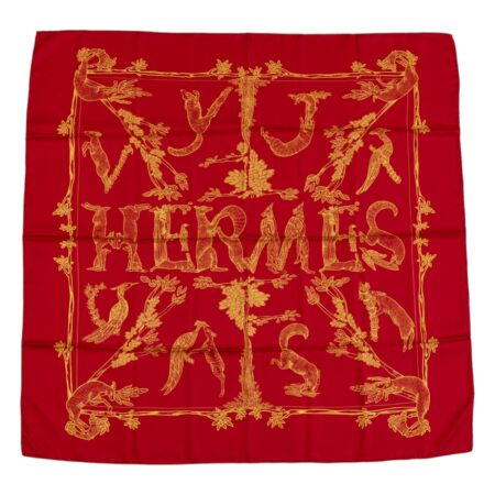 Hermes Silk Scarf Carre 90 "Alphabet 3" Red Silk Scarf