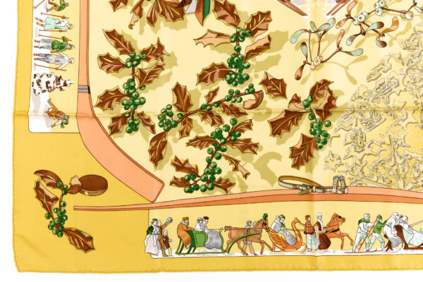 Hermes Silk Scarf Carre 90 "Neige D'Antan" Yellow Silk Scarf - Image 5