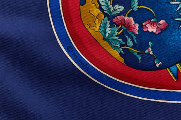 Hermes Silk Scarf Carre 90 "Qu'Importe Le Flacon" Blue Silk Scarf - Image 7