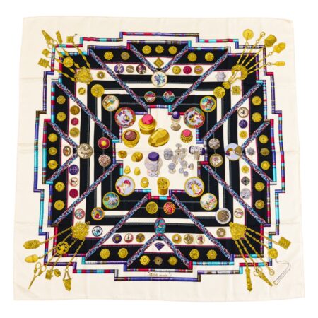 Hermes Silk Scarf Carre 90 "Petite Main" White Silk Scarf