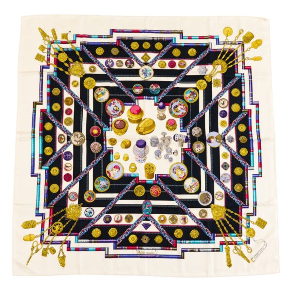 Hermes Silk Scarf Carre 90 "Petite Main" White Silk Scarf