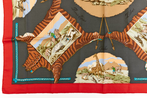 Hermes Carre 90 Scarf "La Chasse en Afrique" Red Silk Scarf - Image 5